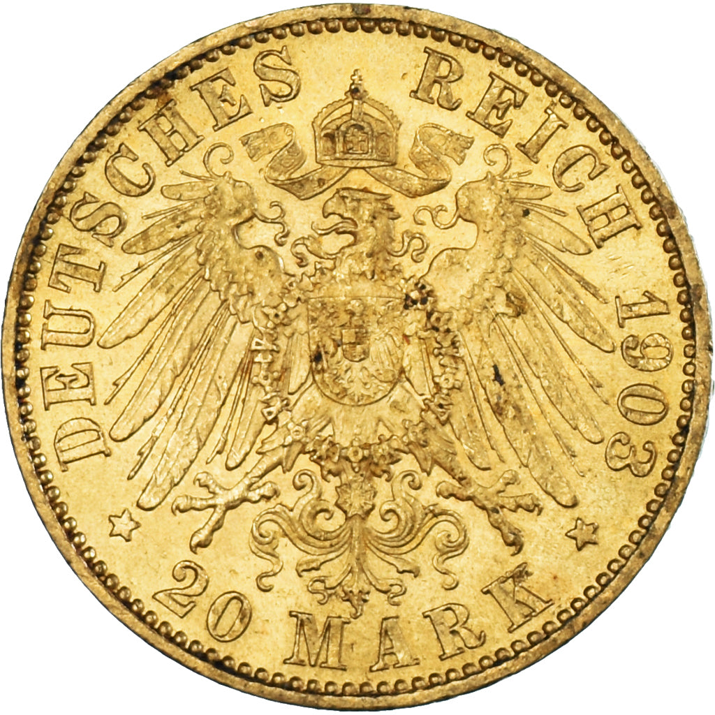 Moneta, Stati tedeschi, PRUSSIA, Wilhelm II, 20 Mark, 1903, Berlin, BB+, Oro