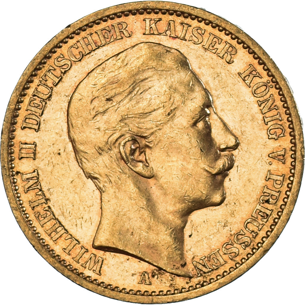 Coin, German States, PRUSSIA, Wilhelm II, 20 Mark, 1908, Berlin, EF(40-45)