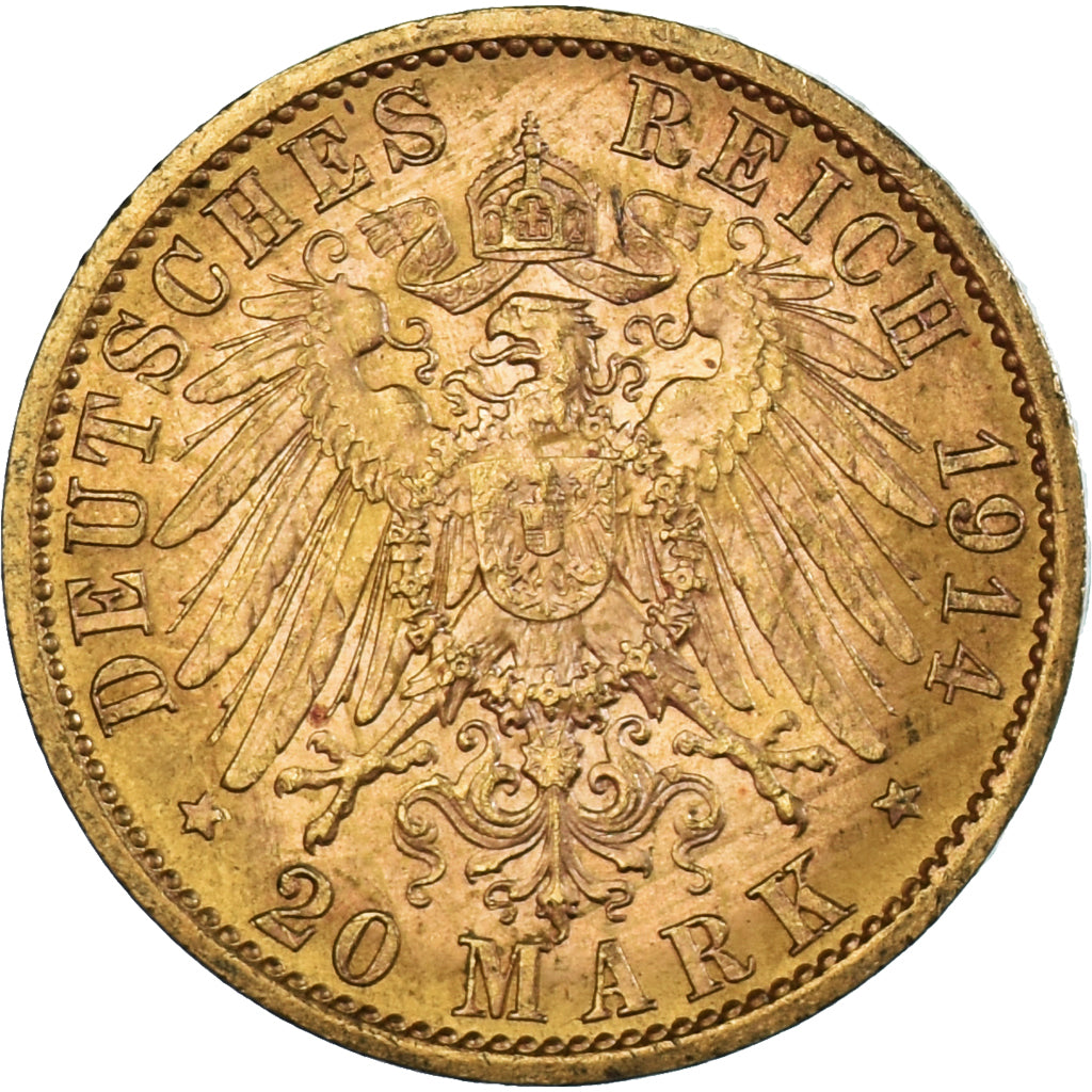 Moneta, Stati tedeschi, PRUSSIA, Wilhelm II, 20 Mark, 1914, Berlin, BB+, Oro