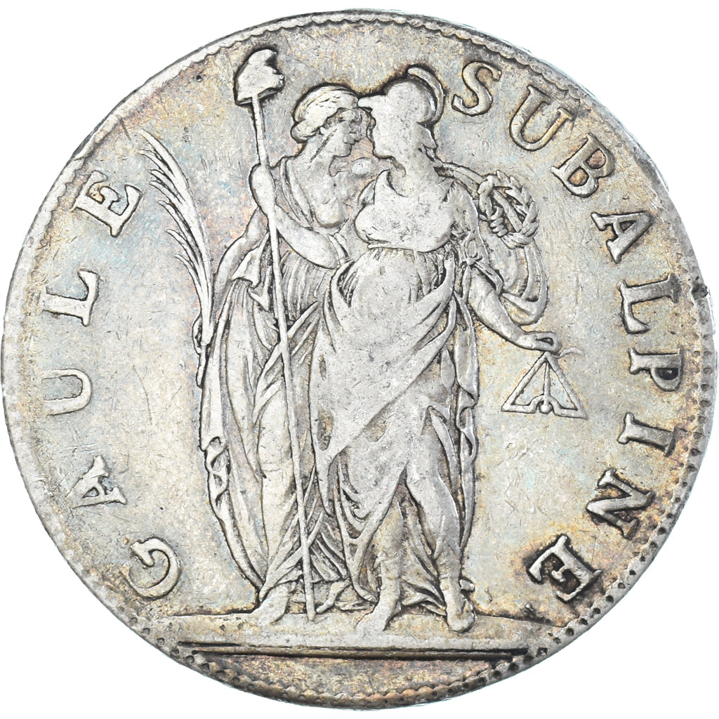 Coin, ITALIAN STATES, PIEDMONT REPUBLIC, 5 Francs, An 10, VF(30-35), Silver