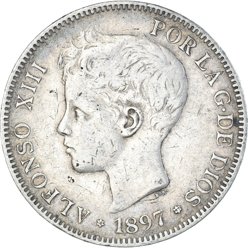 Coin, Spain, Alfonso XIII, 5 Pesetas, 1897, Madrid, VF(30-35), Silver, KM:707