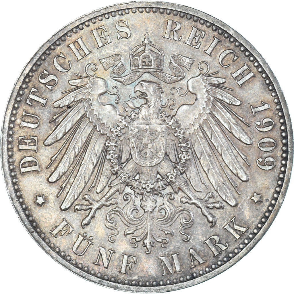 Coin, German States, SAXONY-ALBERTINE, Friedrich August III, 5 Mark, 1909