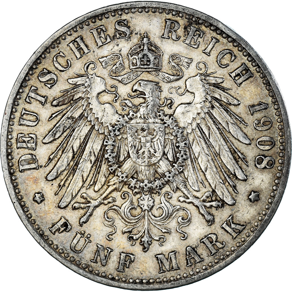 Coin, German States, SAXE-MEININGEN, Georg II, 5 Mark, 1908, Munich, EF(40-45)