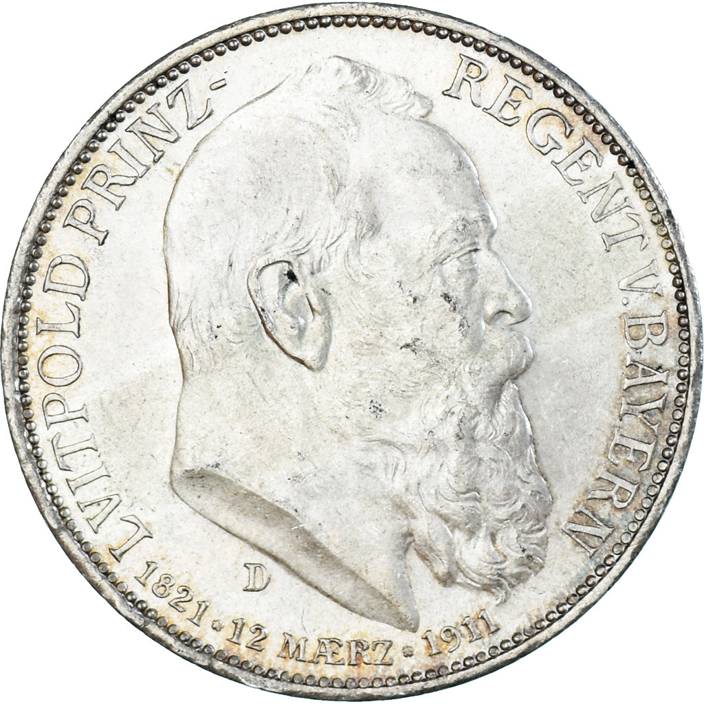Moneta, Landy niemieckie, BAVARIA, Otto, 3 Mark, 1911, Munich, AU(55-58)