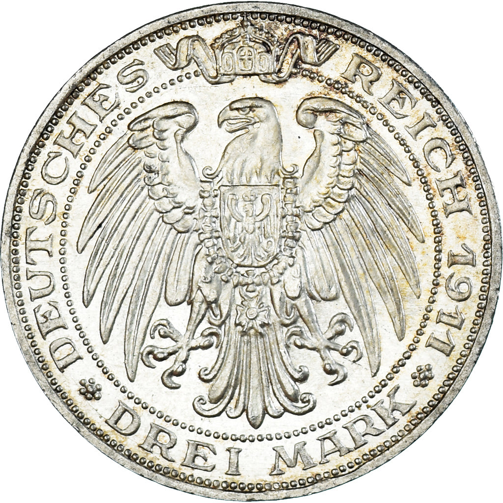 Coin, German States, PRUSSIA, Wilhelm II, 3 Mark, 1911, Berlin, MS(63), Silver