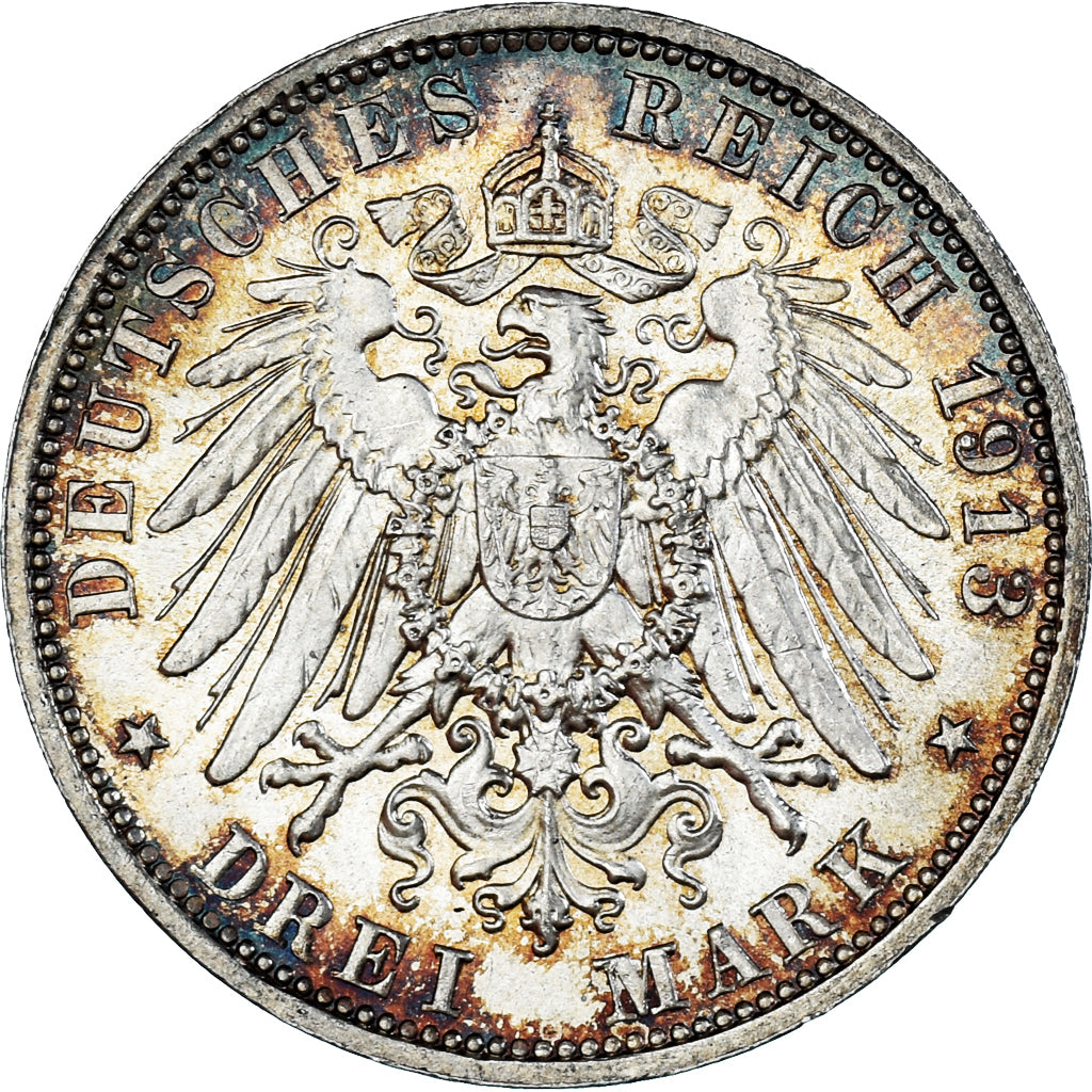 Monnaie, Etats allemands, SAXONY-ALBERTINE, Friedrich August III, 3 Mark, 1913