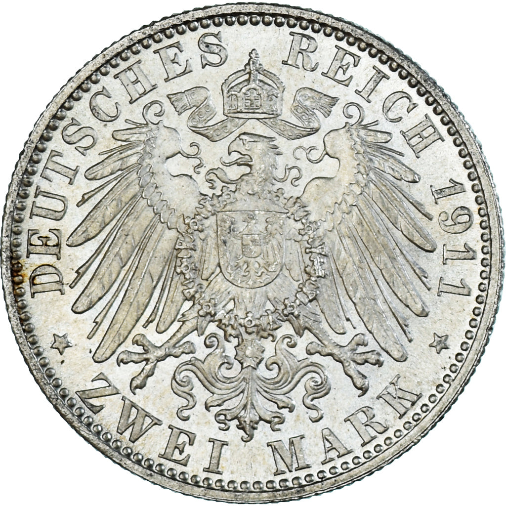 Coin, German States, BAVARIA, Otto, 2 Mark, 1911, Munich, MS(60-62), Silver