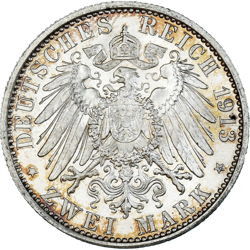 Coin, German States, PRUSSIA, Wilhelm II, 2 Mark, 1913, Berlin, MS(64), Silver