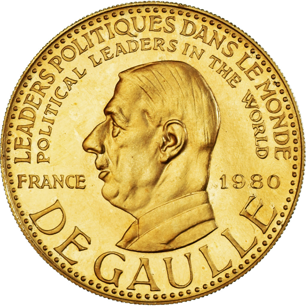 France, Medal, Charles De Gaulle, 1980, MS(64), Gold