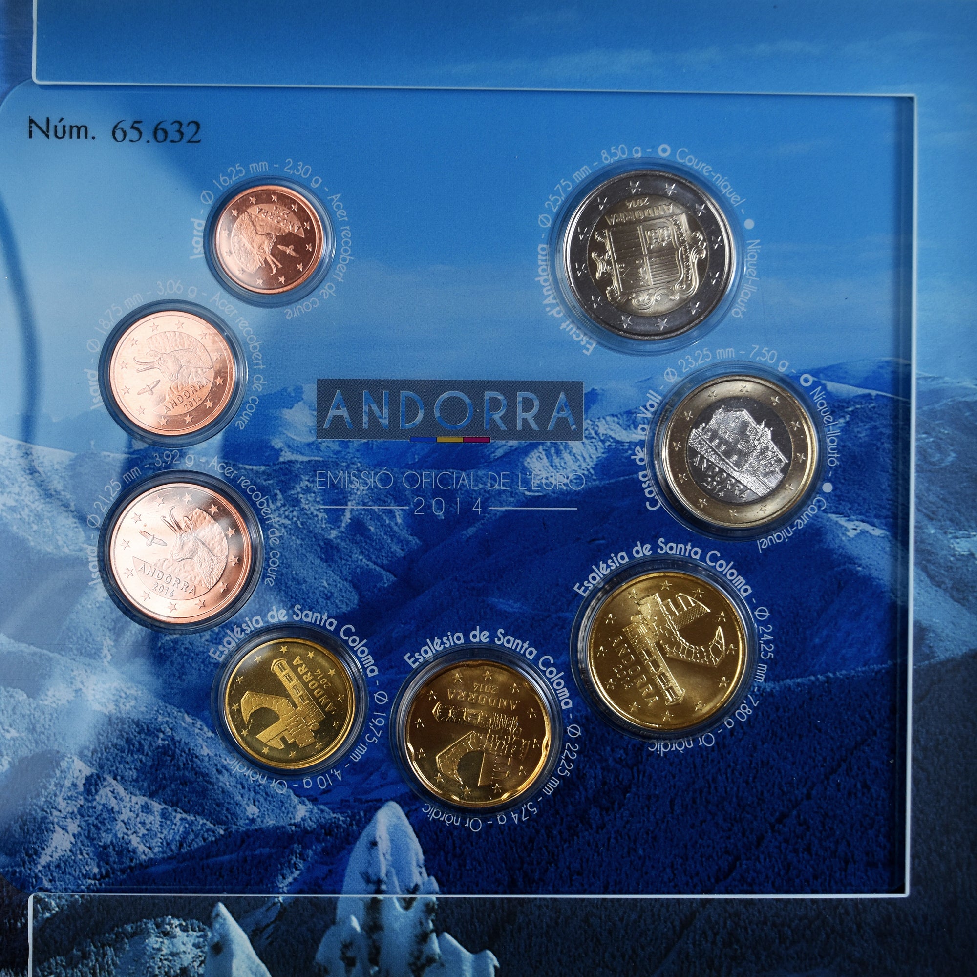Andorra, Set, 2014, Set 8 Monnaies euro BU., MS(65-70)