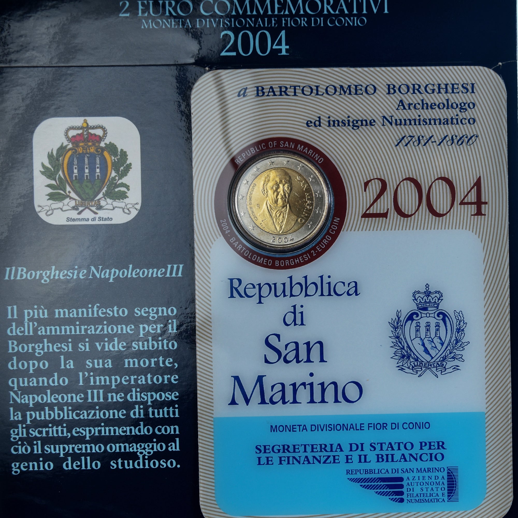 San Marino, 2 Euro, Bartolomeo Borghesi, 2004, Rome, FDC, N.C.