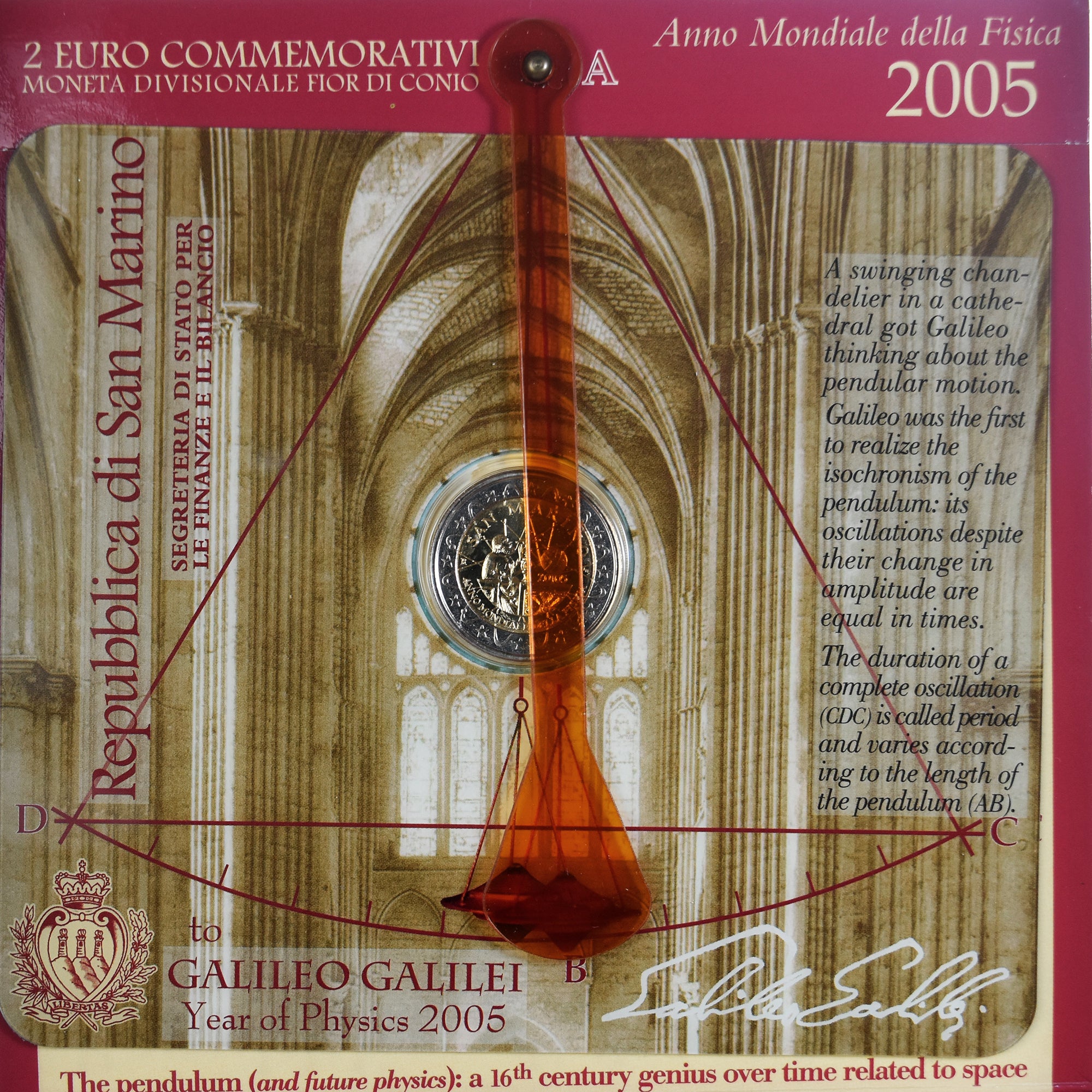 San Marino, 2 Euro, Galileo Galilei, 2005, Rome, STGL, Bi-Metallic, KM:469