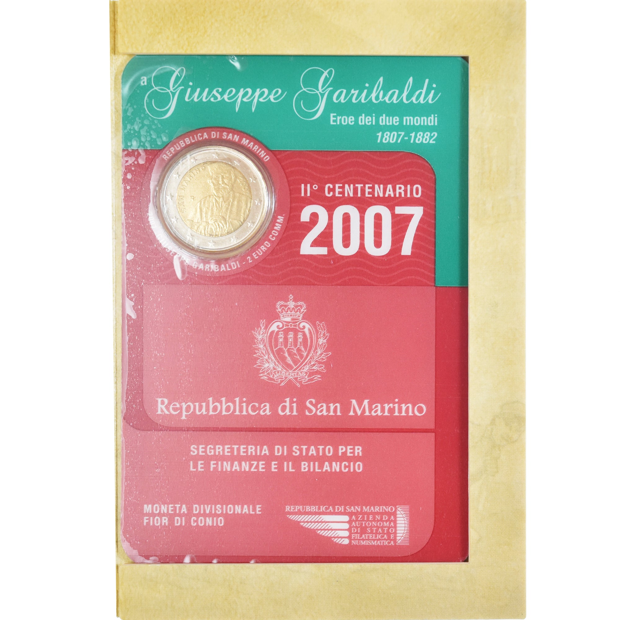 San Marino, 2 Euro, 2007, Giuseppe Garibaldi - 200th Anniversary Birth