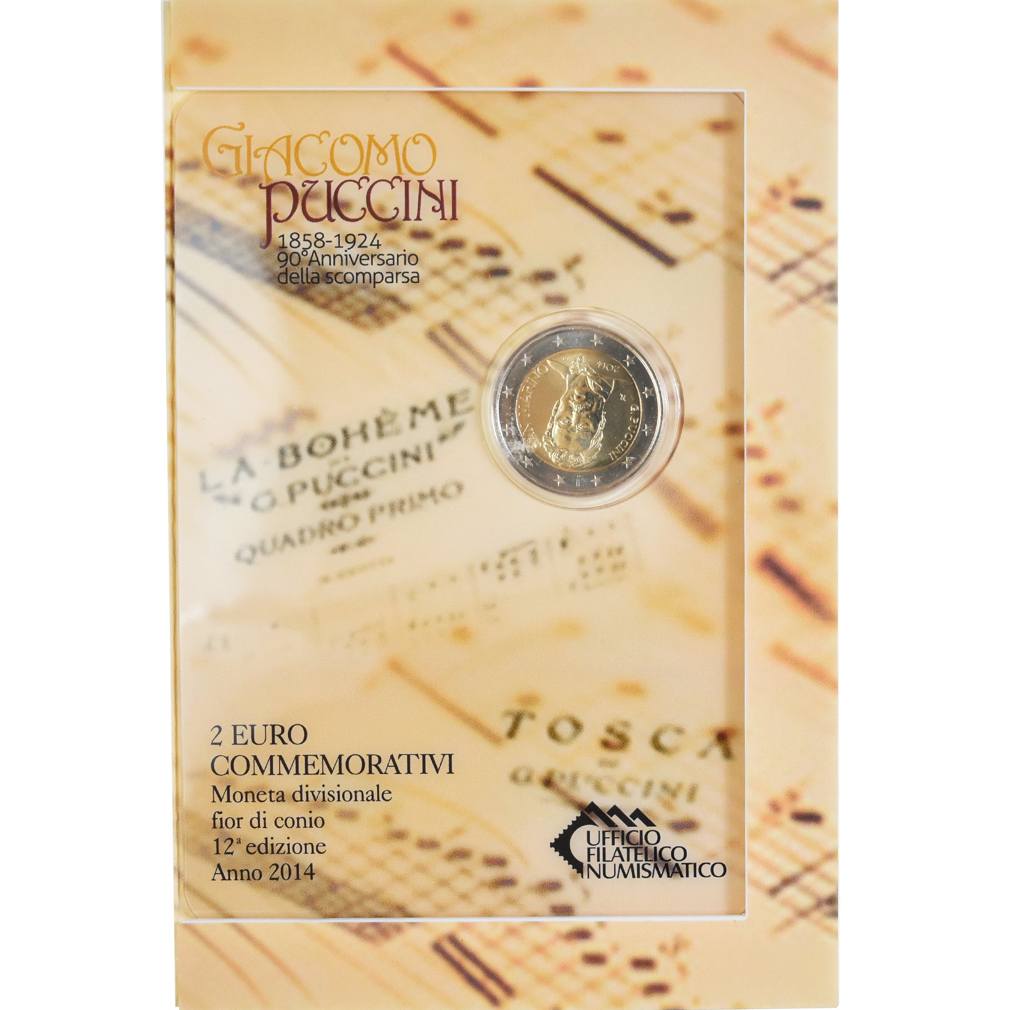 San Marino, 2 Euro, Giacomo Puccini, 2014, Rome, Special Unc., MS(65-70)