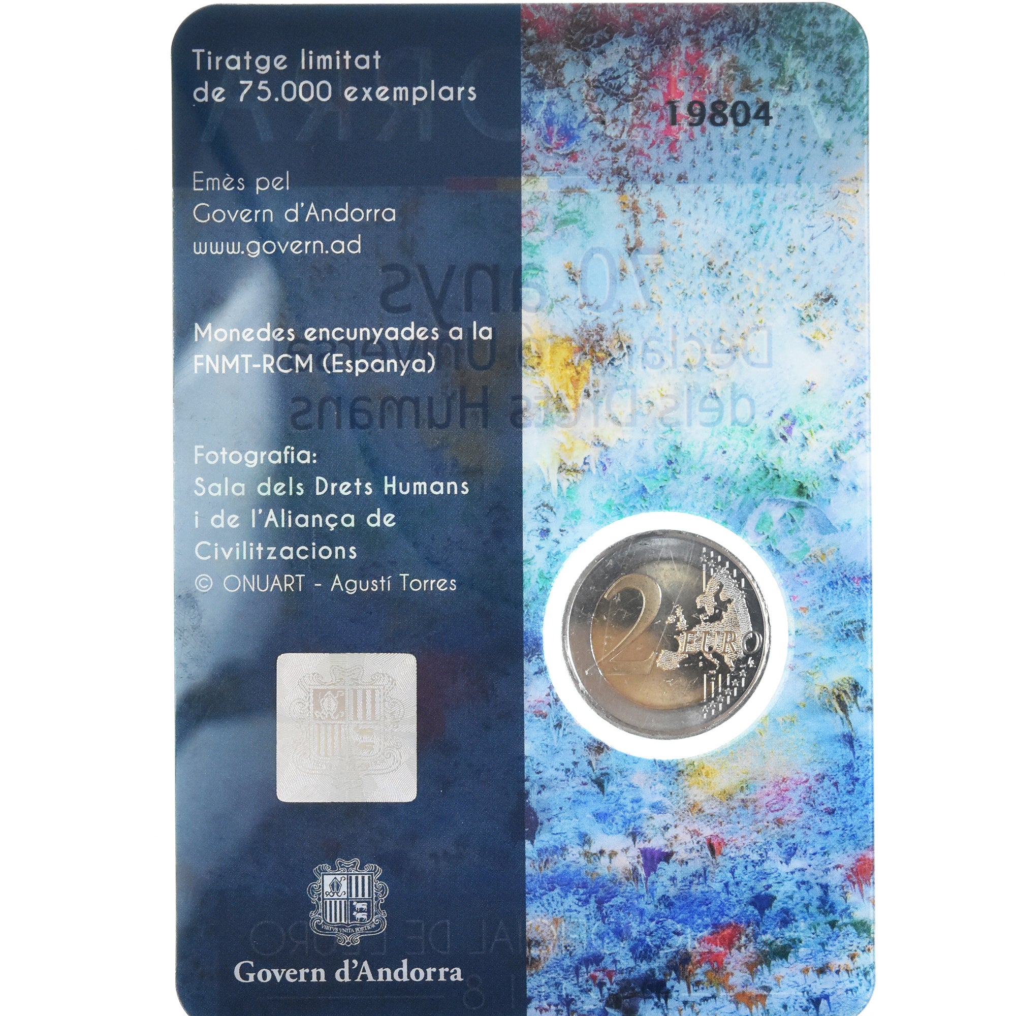 Andorra, 2 Euro, droits de l'homme, 2018, BU, MS(65-70), Bi-Metallic