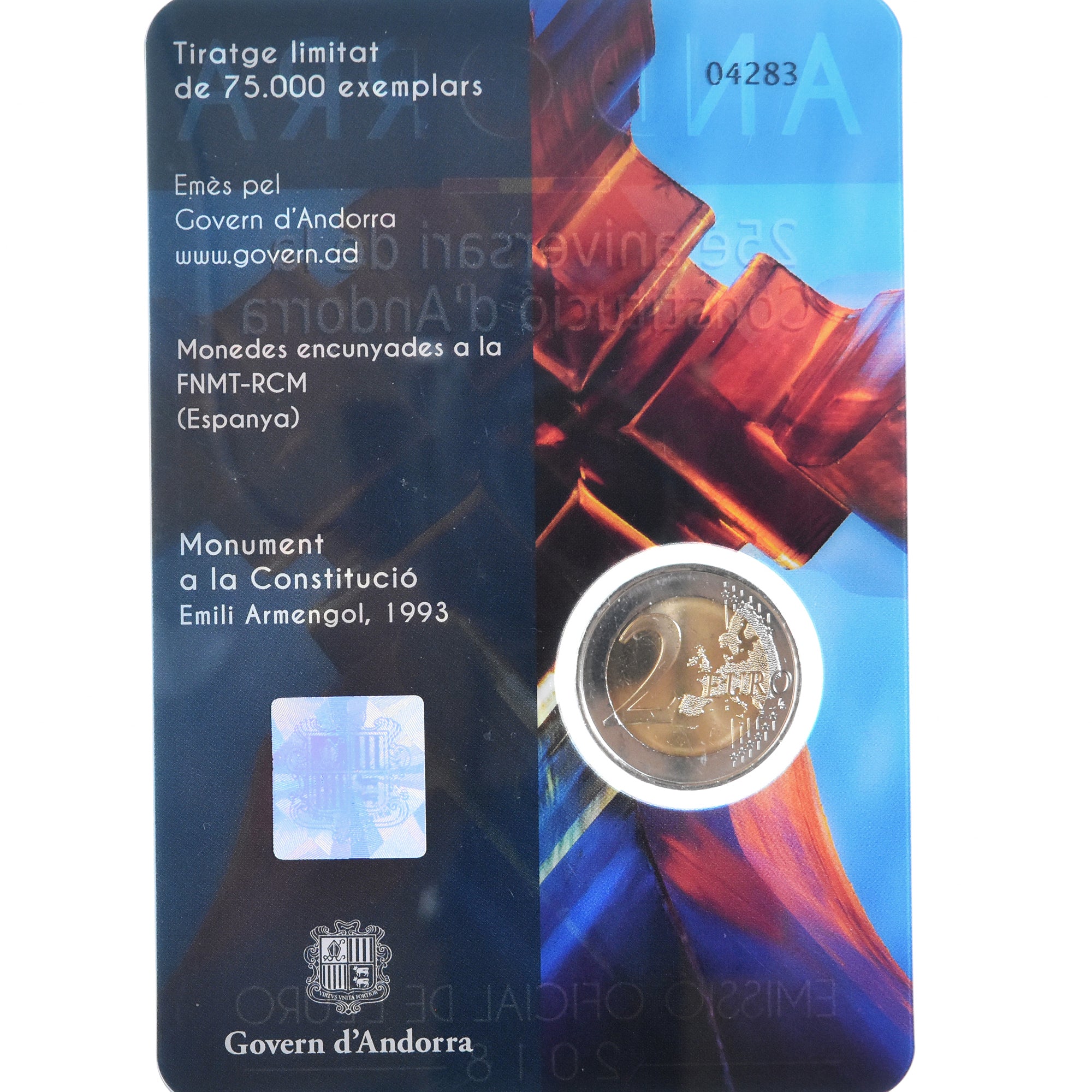Andorra, 2 Euro, 25 years of Constitution, 2018, BU, MS(65-70), Bi-Metallic