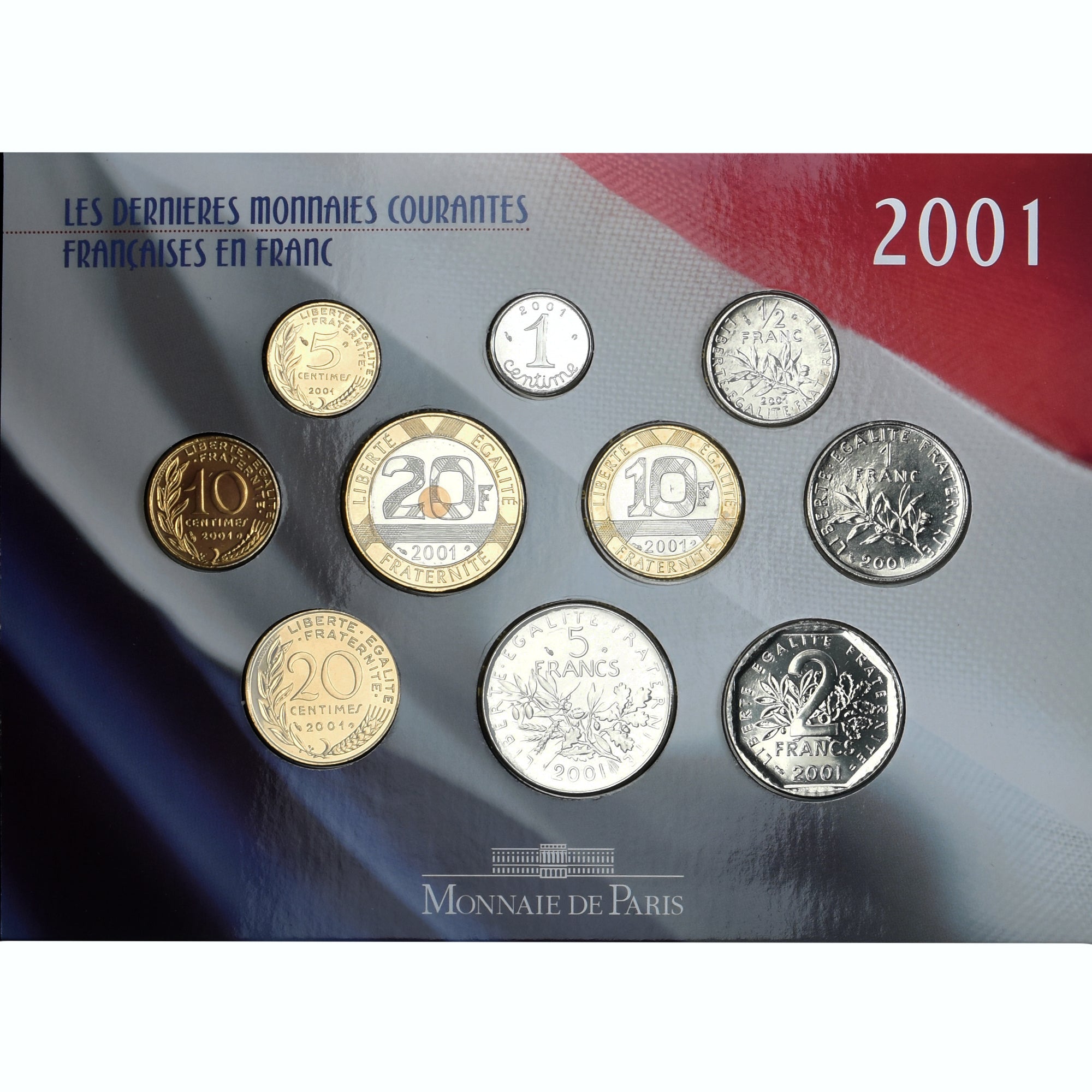 Münze, Frankreich, Coffret 1 c. à 20 frs., 2001, Monnaie de Paris, BU, STGL