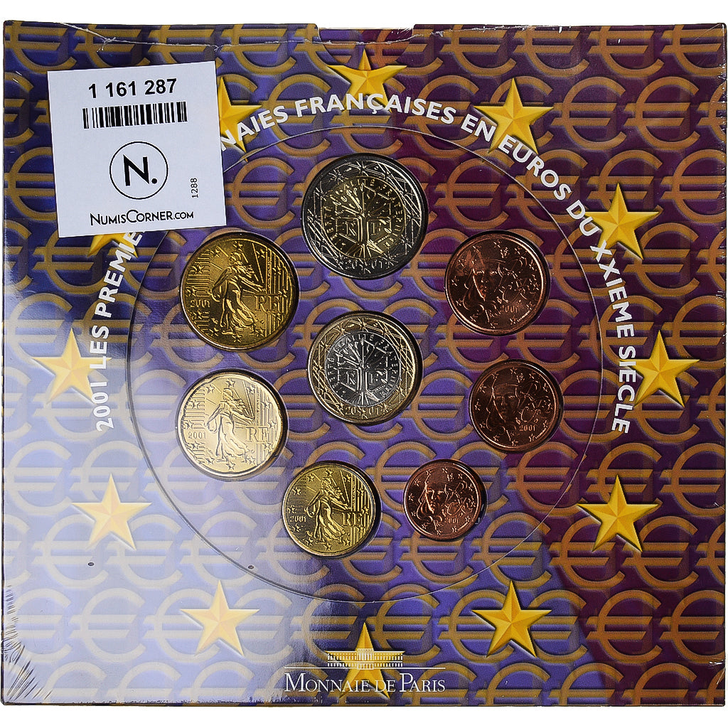 France, Monnaie de Paris, Euro-Set, 2001, BU, MS(65-70)