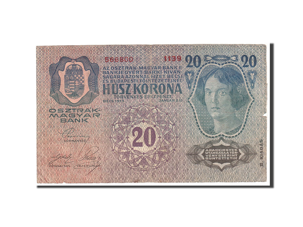 Hungary, 20 Korona, 1913, 1913-01-02, KM:20, EF(40-45)