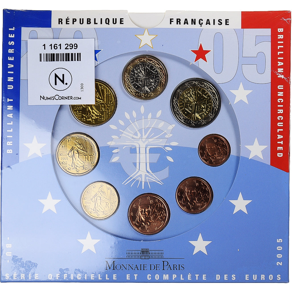 Francia, 1 Cent to 2 Euro, euro set, 2005, Monnaie de Paris, BU, FDC, N.C.