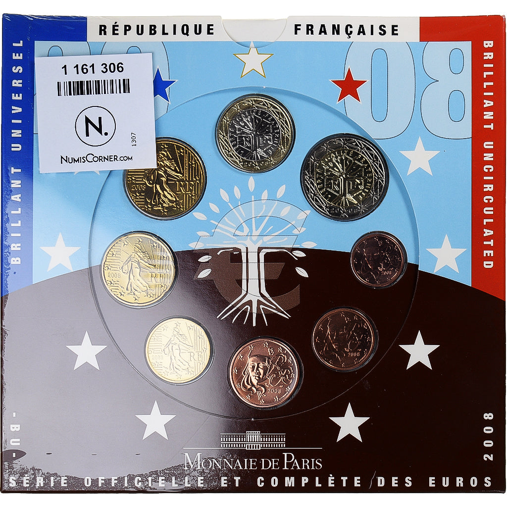 France, Monnaie de Paris, Euro-Set, 2008, BU, MS(65-70), Gadoury:page 338