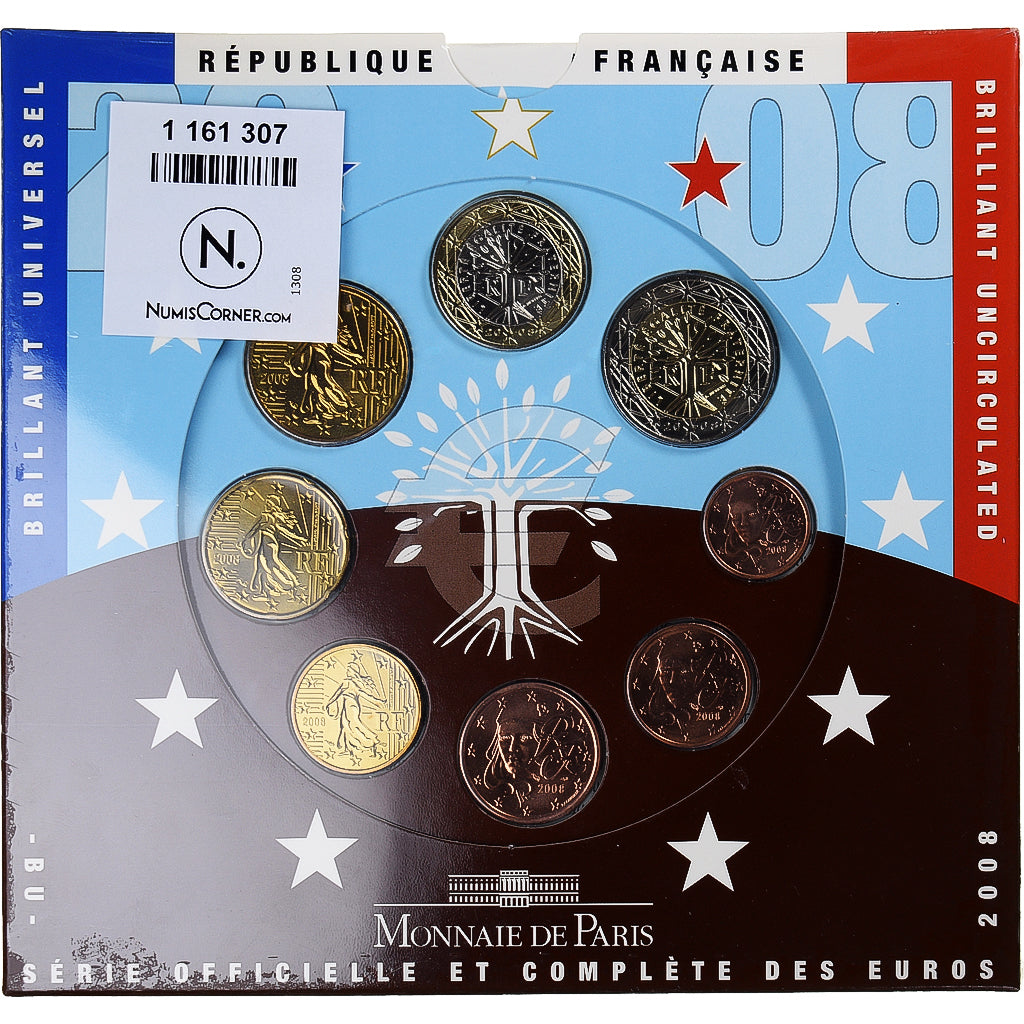 France, Monnaie de Paris, Euro-Set, 2008, BU, MS(65-70), Gadoury:page 338