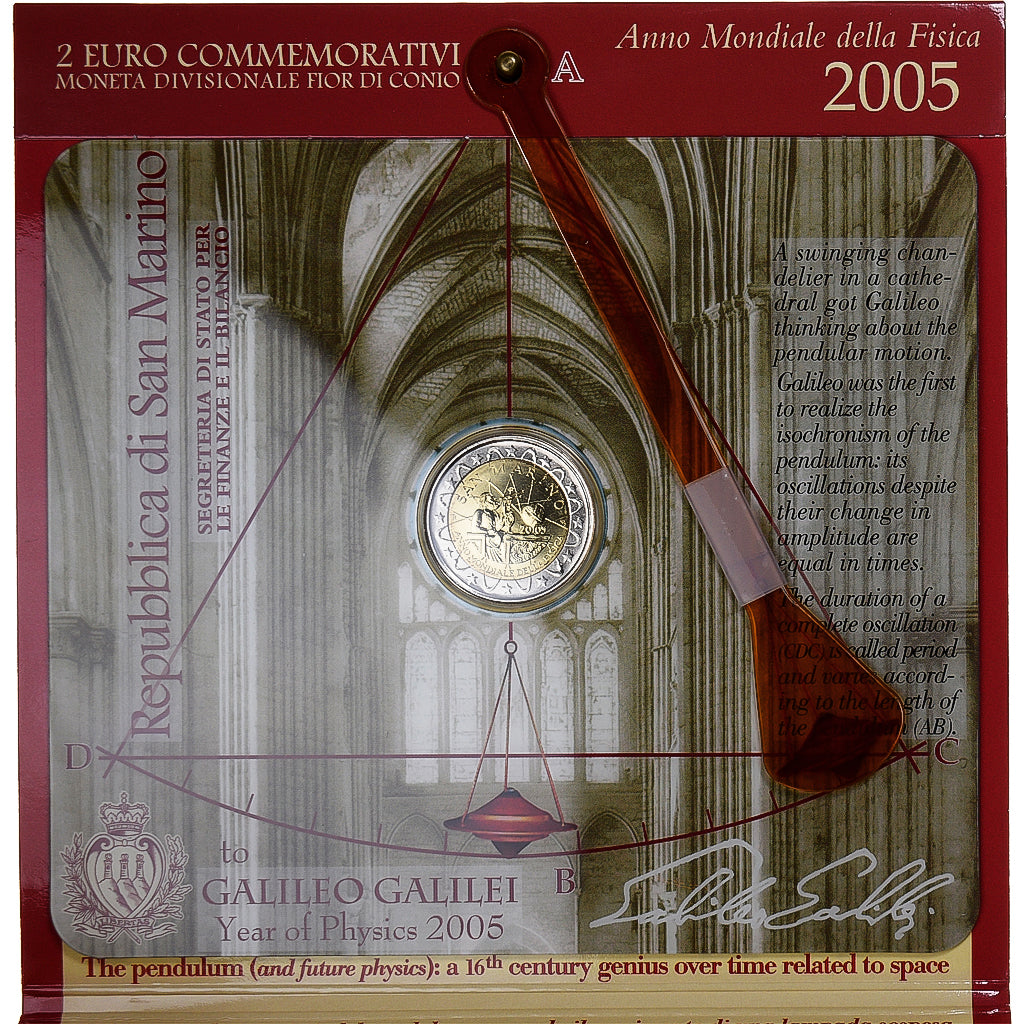 San Marino, 2 Euro, Galileo Galilei, 2005, Rome, MS(65-70), Bi-Metallic, KM:469