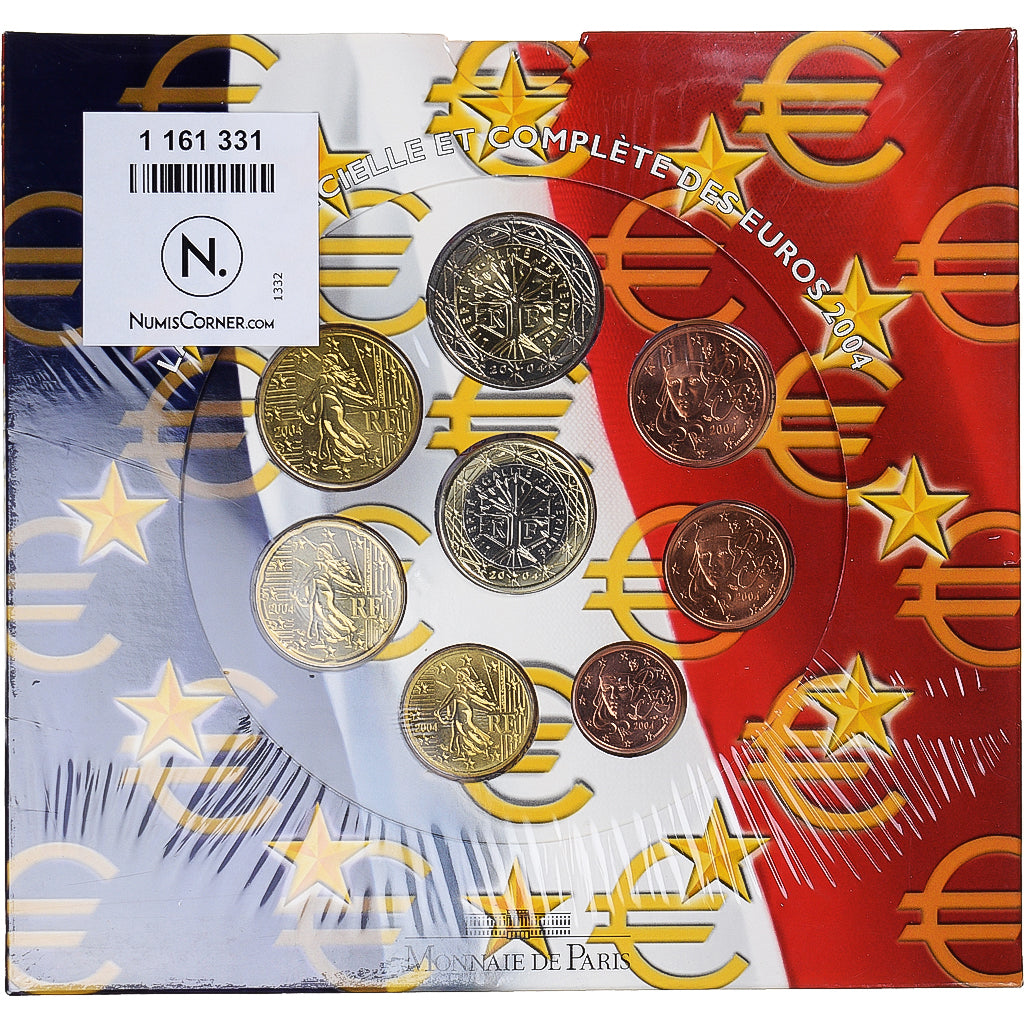 Frankreich, 1 Cent to 2 Euro, euro set, 2004, Monnaie de Paris, BU, STGL