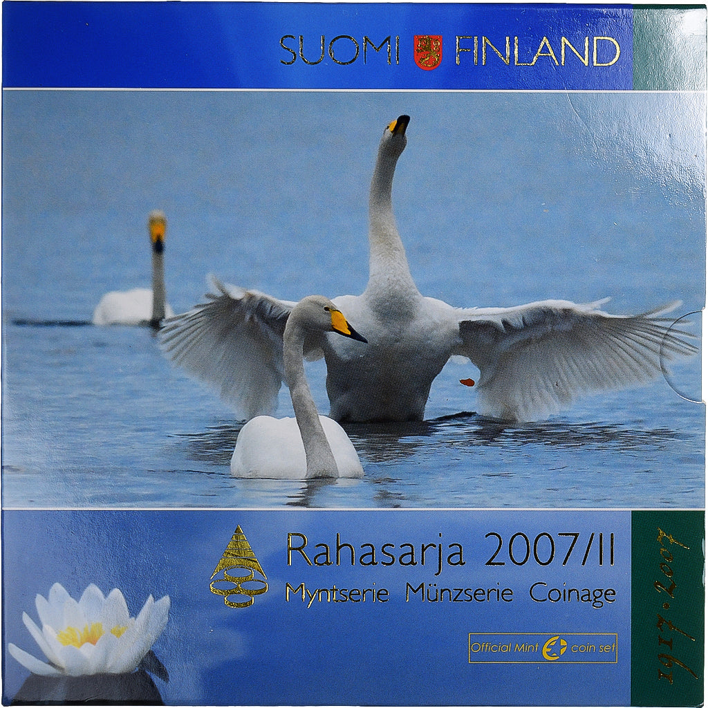 Finland, 1 Cent to 2 Euro + 5 Euro, 2007, MS(65-70)