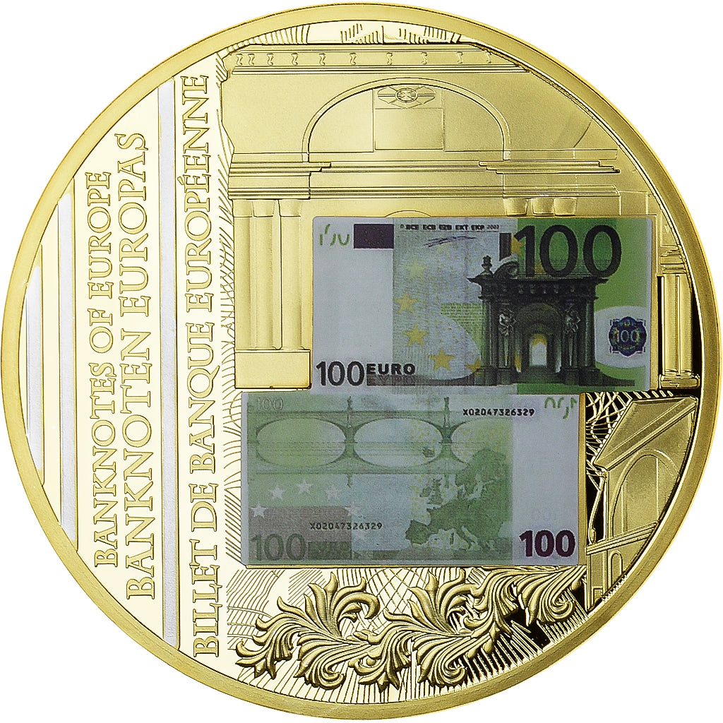 France, Medal, Billet de Banque Européenne, 100 Euro, MS(64), Copper Gilt