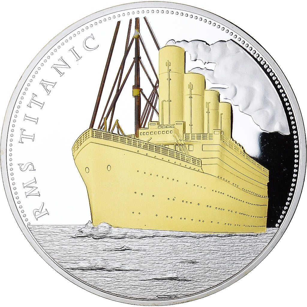 França, medalha, 100ème Anniversaire du Titanic, MS(65-70), Prata Cromada a