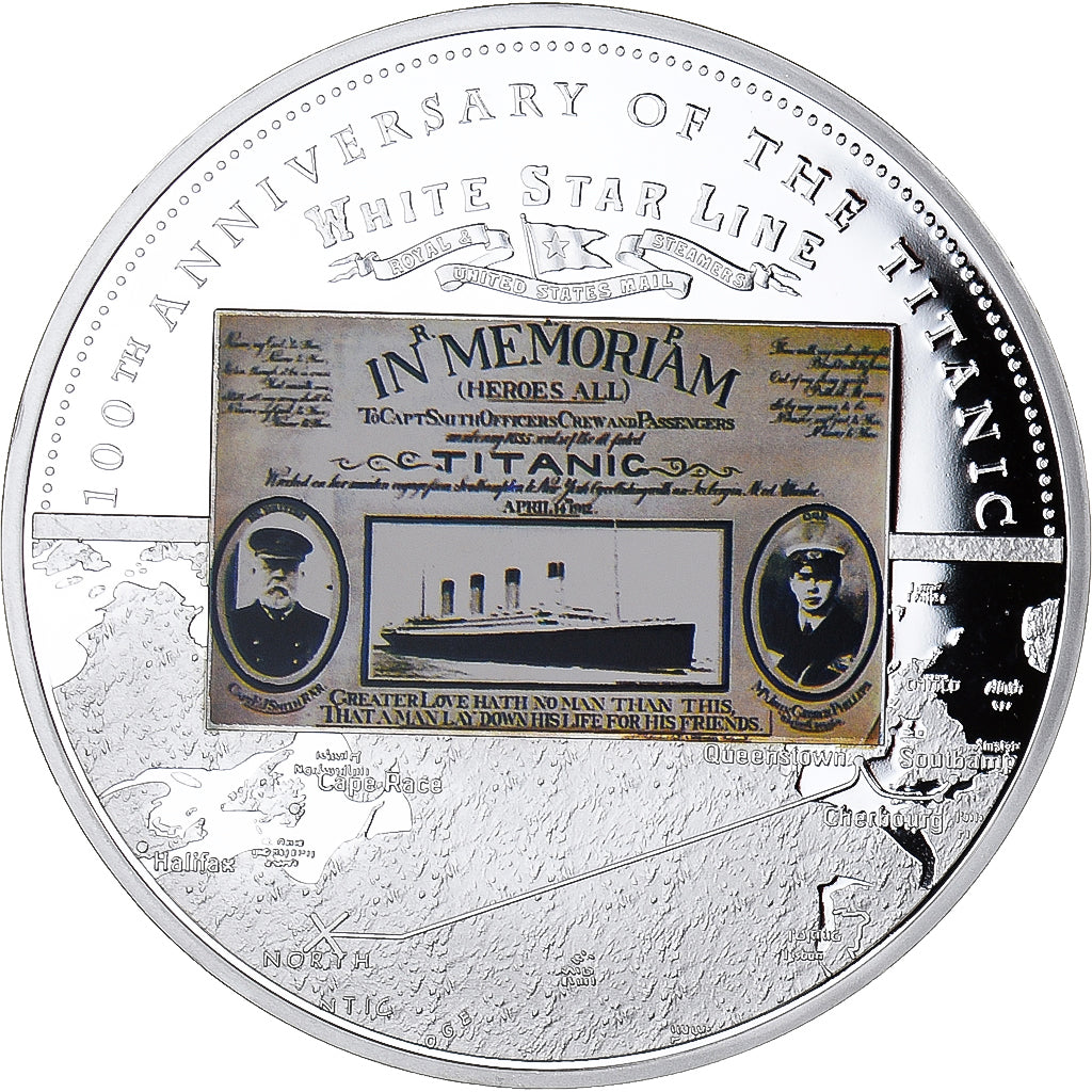 França, medalha, 100ème Anniversaire du Titanic, MS(65-70), Prata Cromada a