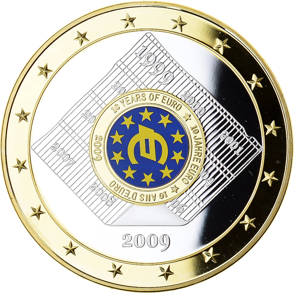 France, Medal, 10 ans de l'Euro, 2009, MS(65-70), Copper Gilt