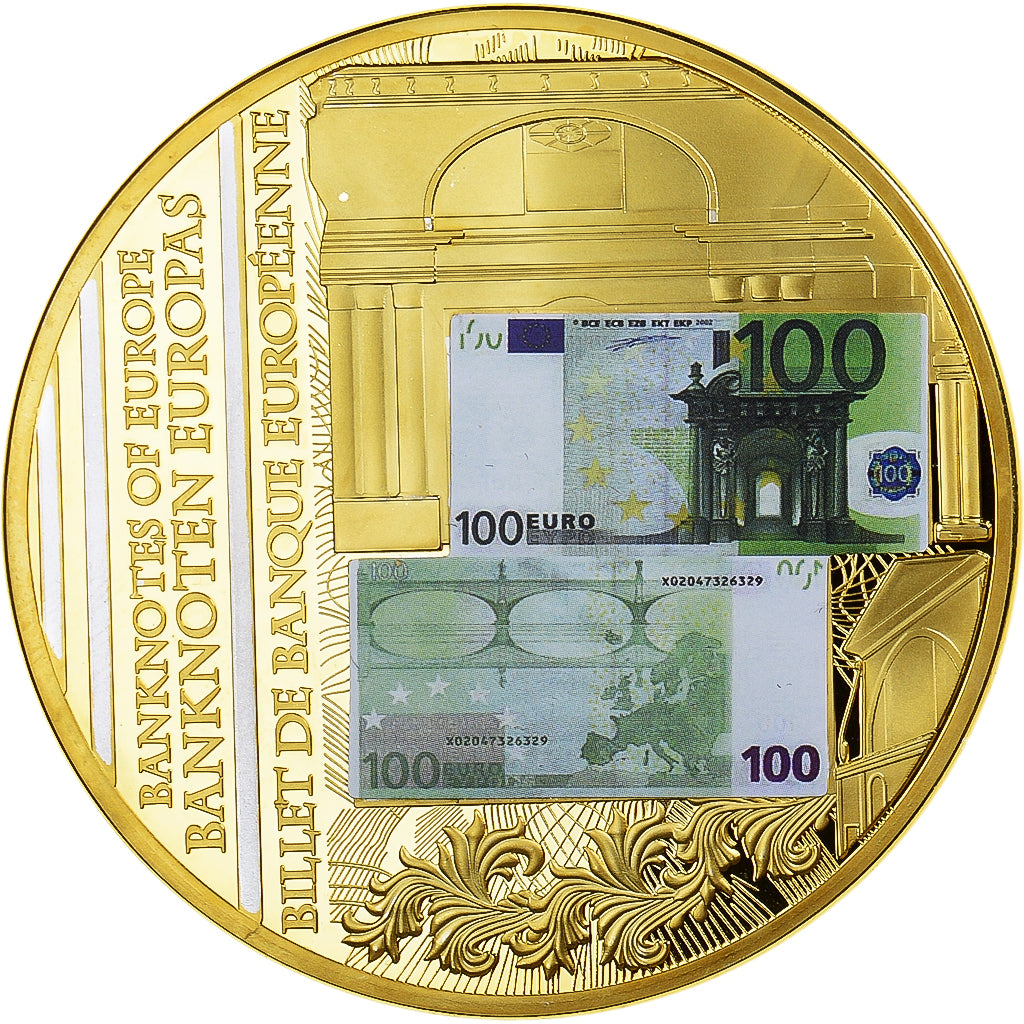 France, Medal, Billet de Banque Européenne, 100 Euro, MS(63), Copper Gilt