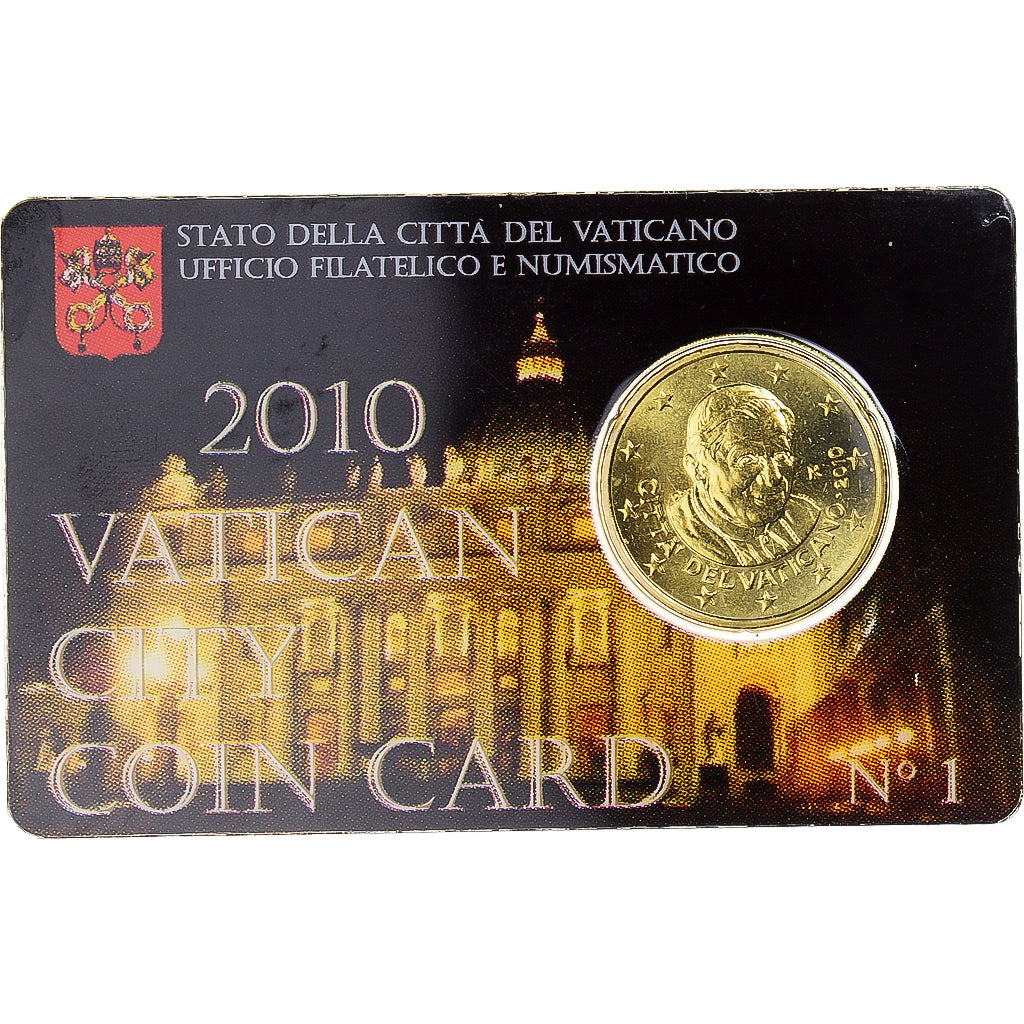 VATICAN CITY, 50 Euro Cent, 2010, Rome, Coin card, MS(64), Brass