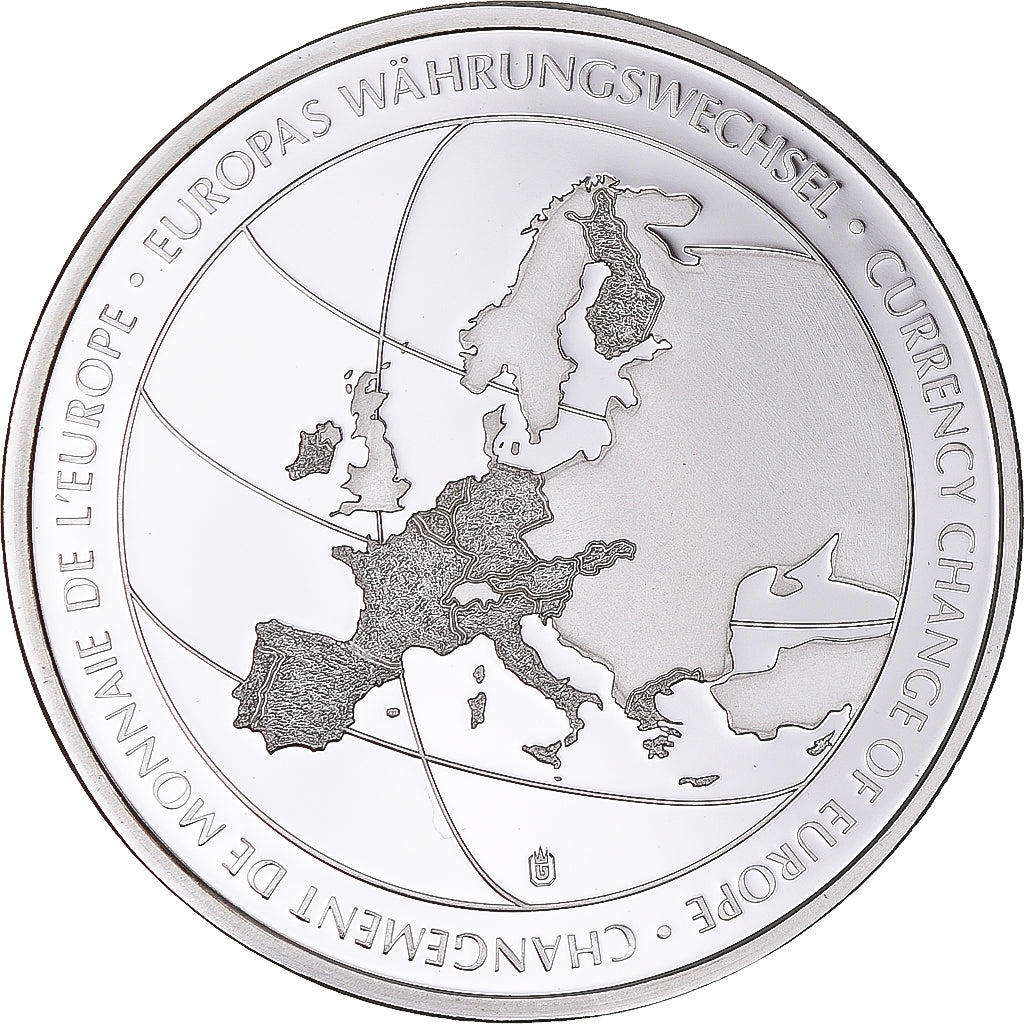 France, Medal, Changement de Monnaie de l'Europe, MS(63), Copper Plated Silver