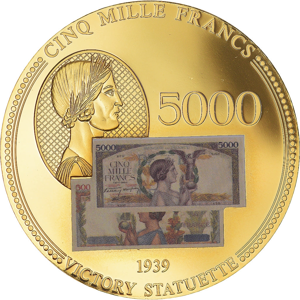 Francia, medaglia, Les Anciens Francs, billet de 5000 Francs Victoire, SPL+