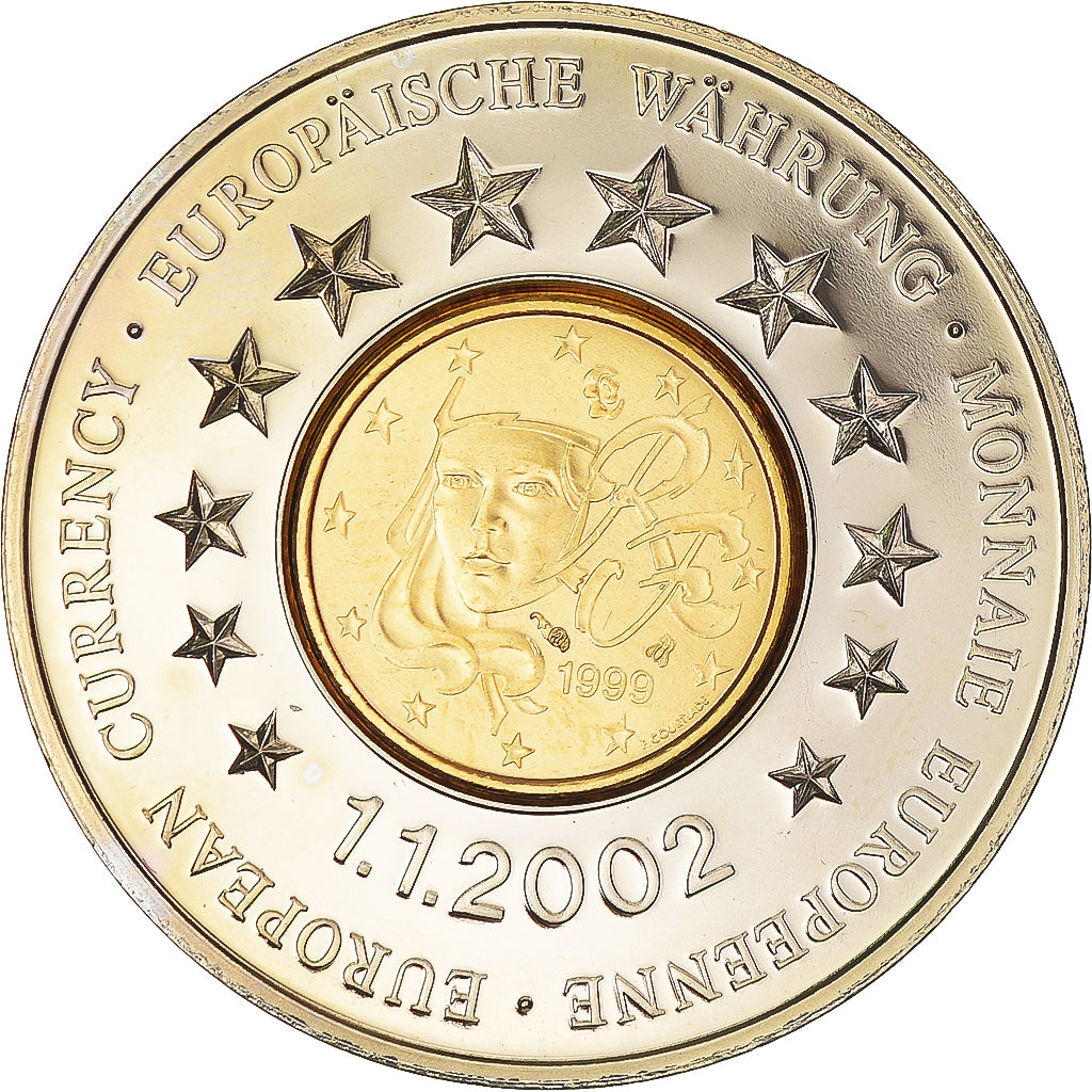 France, Medal, European Currency, 2002, MS(63), Copper Plated Silver