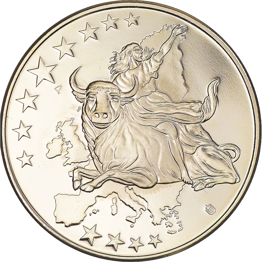 France, Medal, European Currency, 2002, MS(63), Copper Plated Silver