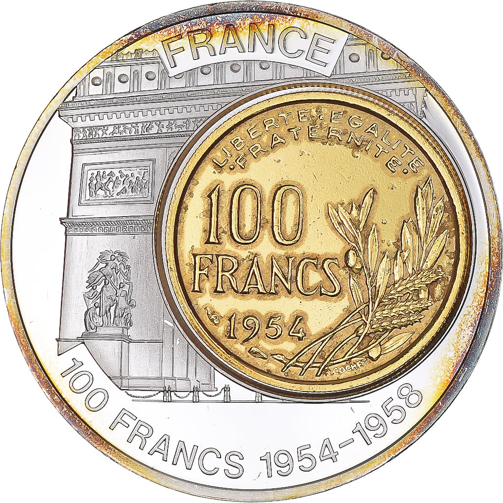 Francia, medalla, Histoire de la Monnaie Française, 100 Francs 1954, EBC+