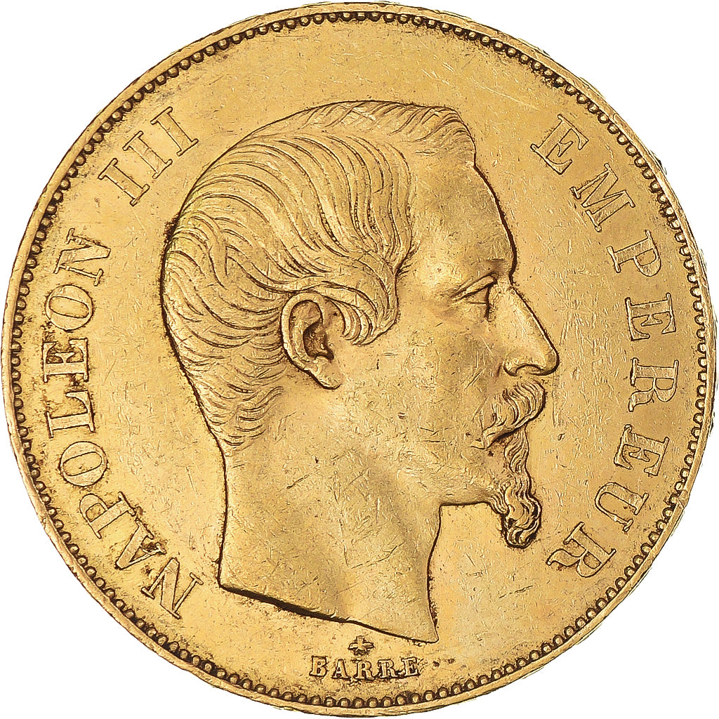 Moneta, Francia, Napoleon III, 50 Francs, 1855, Strasbourg, BB+, Oro, KM:785.2