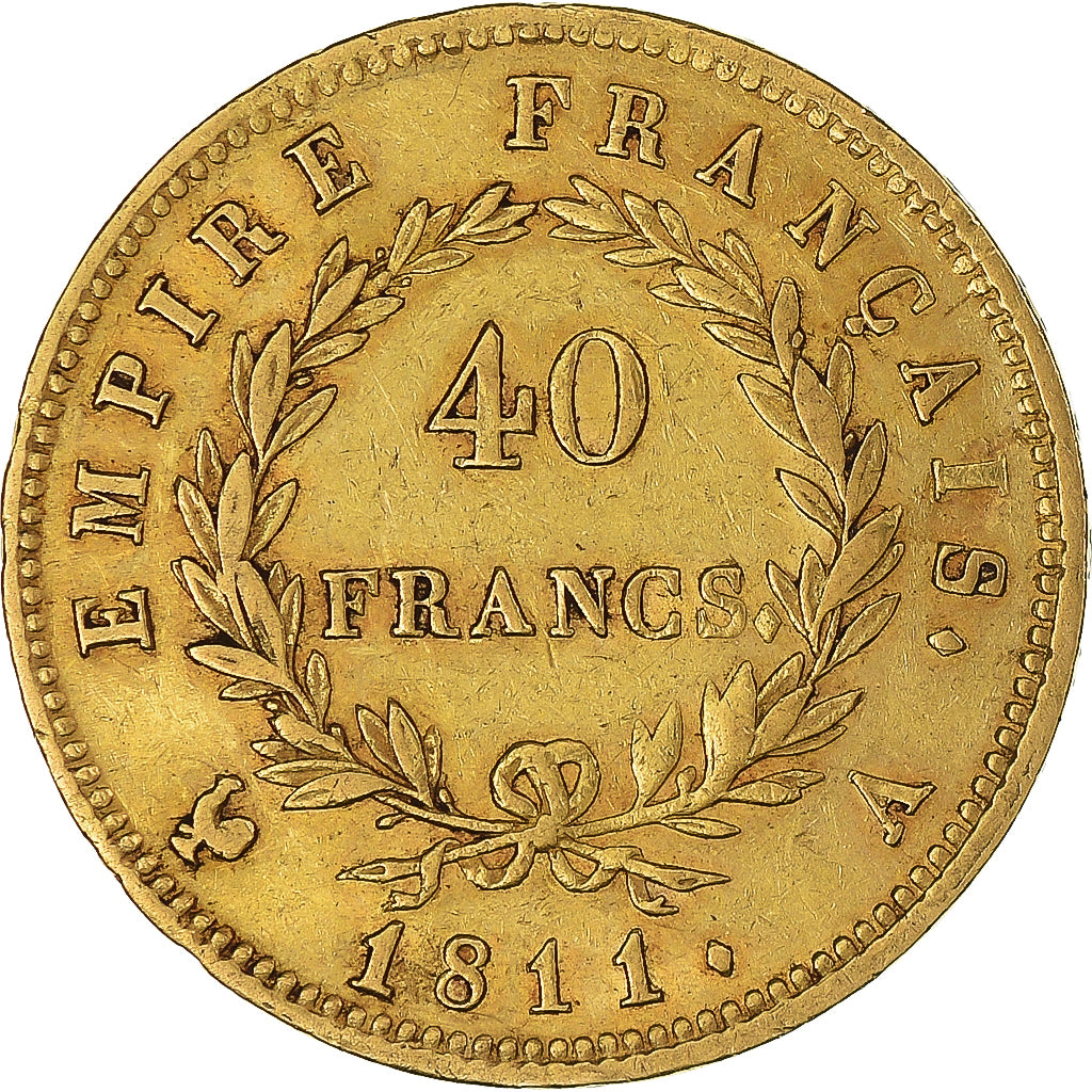 Coin, France, Napoléon I, 40 Francs, 1811, Paris, AU(50-53), Gold, KM:696.1