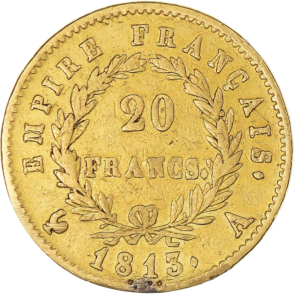 Moneta, Francia, Napoléon I, 20 Francs, 1813, Paris, MB+, Oro, KM:695.1