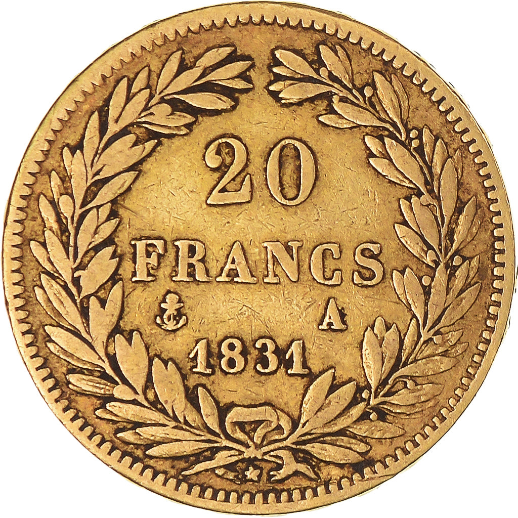 Moeda, França, Louis-Philippe, 20 Francs, 1831, Paris, VF(30-35), Dourado