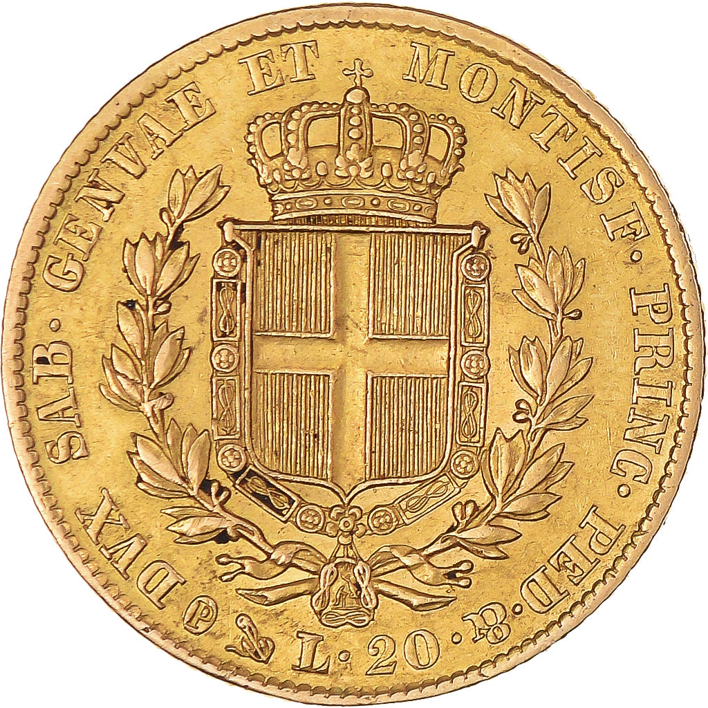 Moeda, ESTADOS ITALIANOS, SARDINIA, Carlo Alberto, 20 Lire, 1849, Genoa