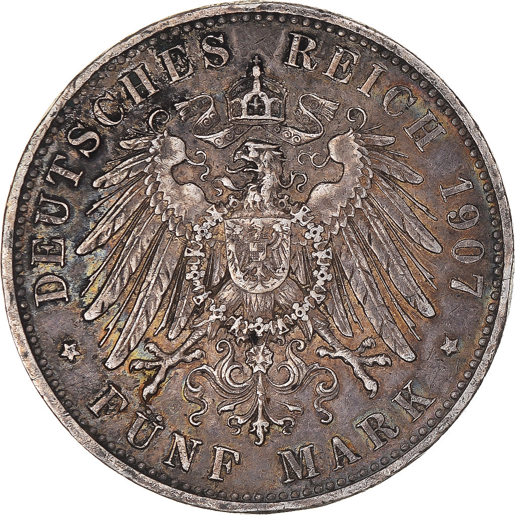 Coin, German States, BAVARIA, Otto, 5 Mark, 1907, Munich, EF(40-45), Silver