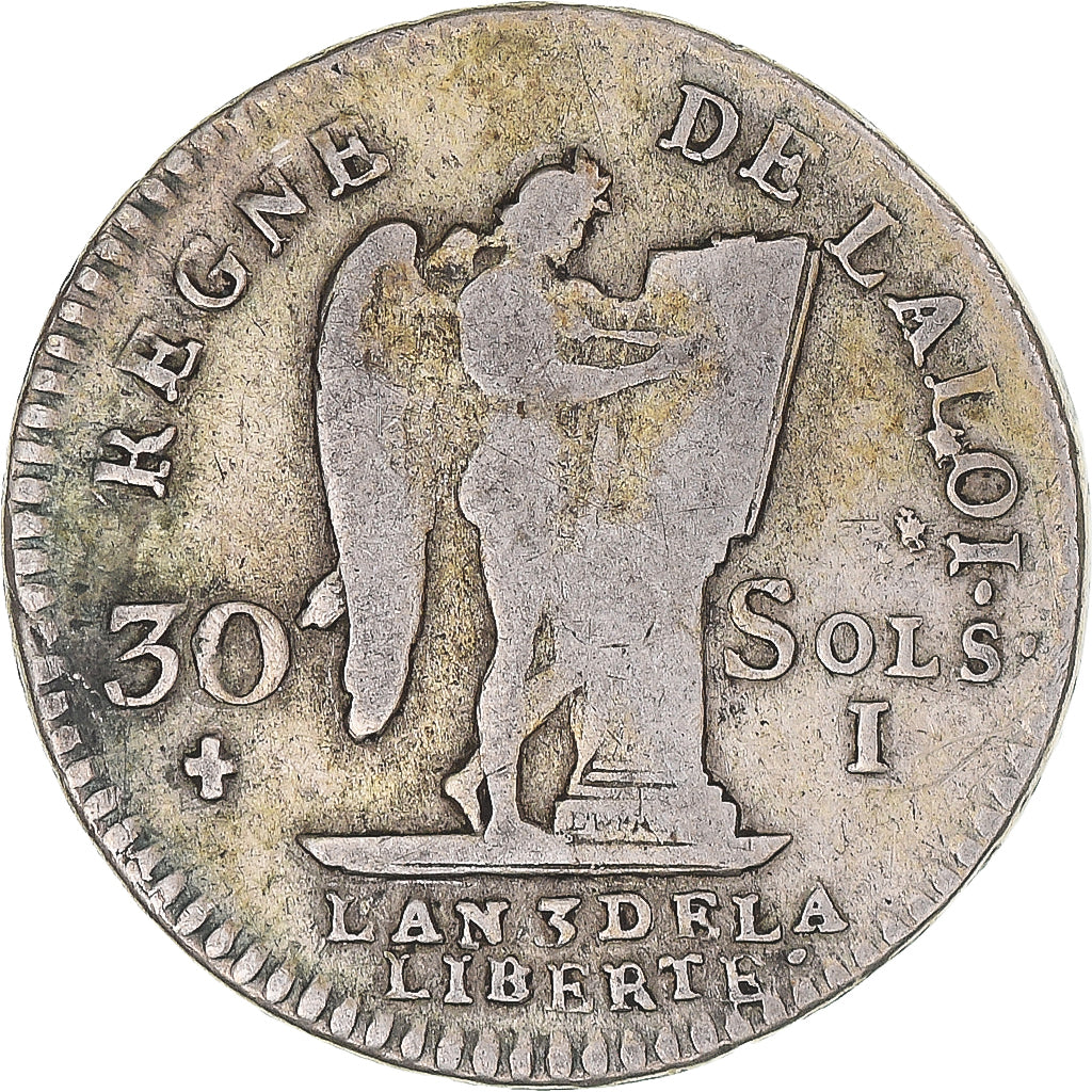 Munten, Frankrijk, Louis XVI, 30 Sols, 1791, Limoges, FR+, Zilver, KM:606.7