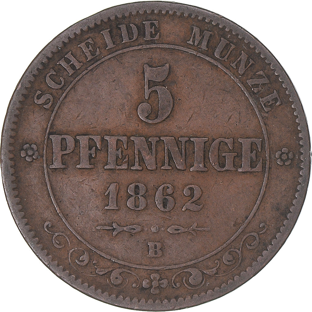 Münze, Deutsch Staaten, SAXONY-ALBERTINE, Johann, 5 Pfennig, 1862, Dresde, S+
