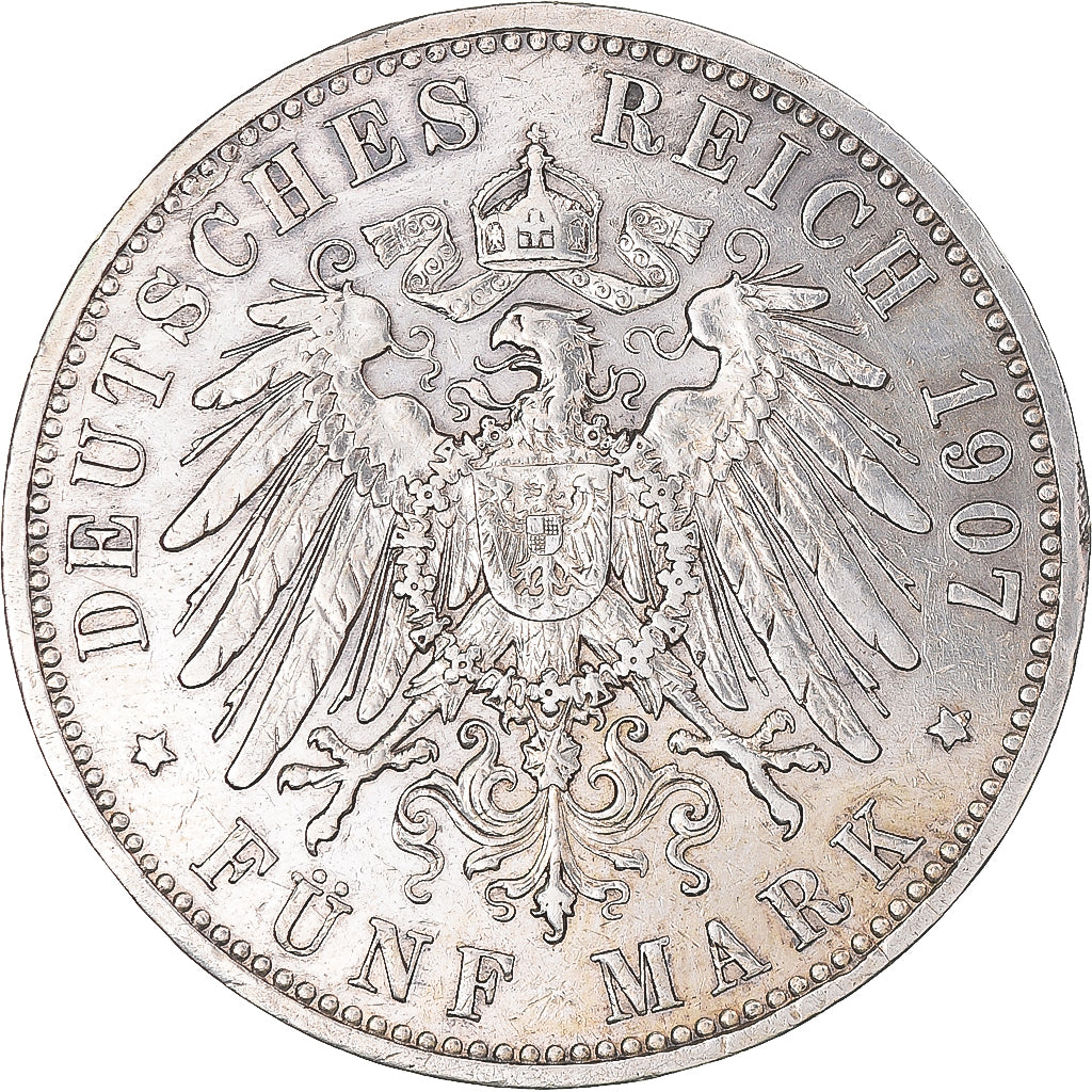 Coin, German States, PRUSSIA, Wilhelm II, 5 Mark, 1907, Berlin, VF(30-35)