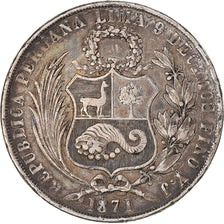 Monnaie, Pérou, SOUTH PERU, Sol, 1871, Lima, TB+, Argent, KM:196.3